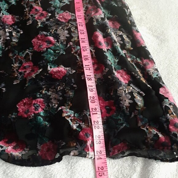 Dalia Women's Size L Black Burnt Velvet Floral Sheer Ruffle Sleeveless Blouse - Picture 11 of 12